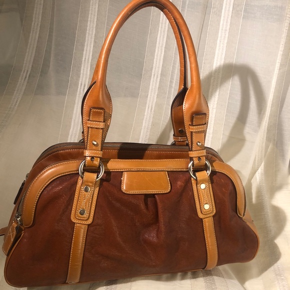 Cole Haan triple compartment cognac leather bag. Canvas inside - Picture 9 of 15